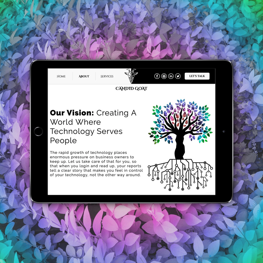 Digital Illustration portraying a tree with some digital roots for Candid Goat website